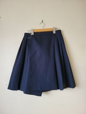 Classic Navy Pleated Wrap Skirt - Women